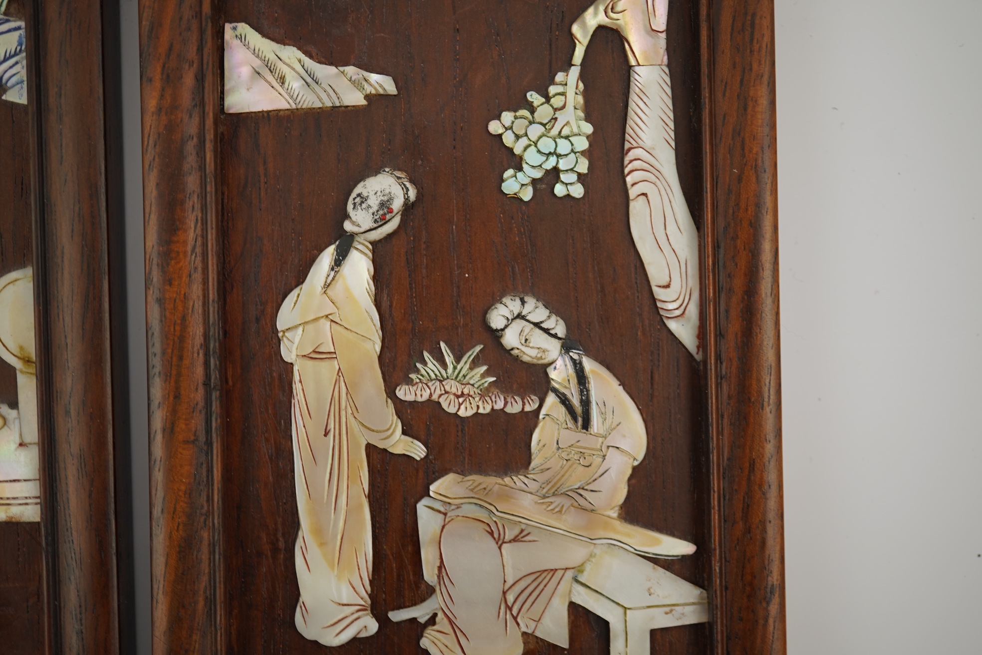 A Chinese mother-of-pearl overlaid hardwood miniature table screen, 19th century